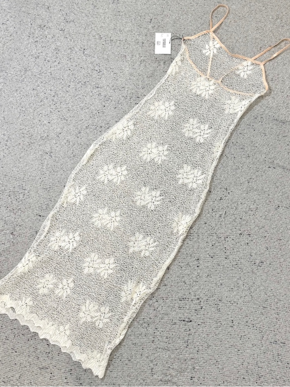 Sheer Cream Lace Midi Slip Dress Size M